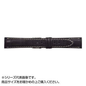 MIMOSA(ミモザ) 時計バンド クロコマット 22mm ブラック/ホワイトステッチ (美錠:銀) WRM-AW22
