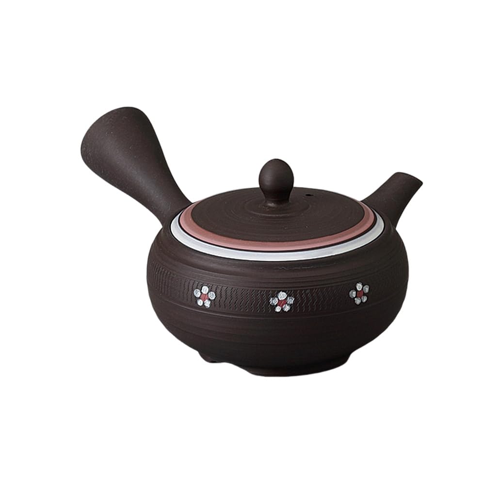 急須 ポット 16×14×7cm 300cc 黒泥紅白花急須 （帯網） 陶器（土物） 常滑焼 日本製 おしゃれ