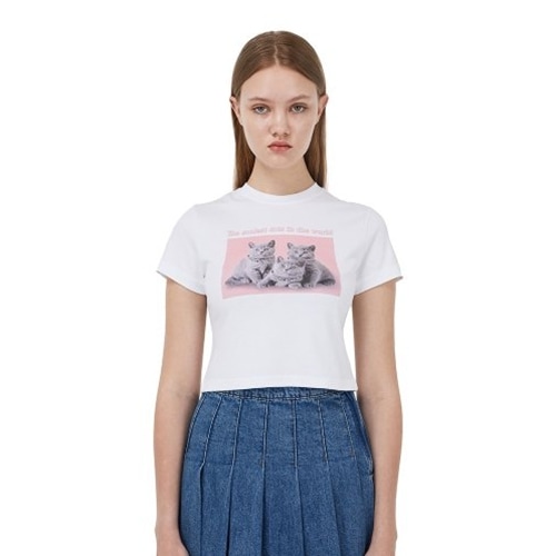 [i-ts21-005]スリーキャッツクロップTシャツ ホワイト
