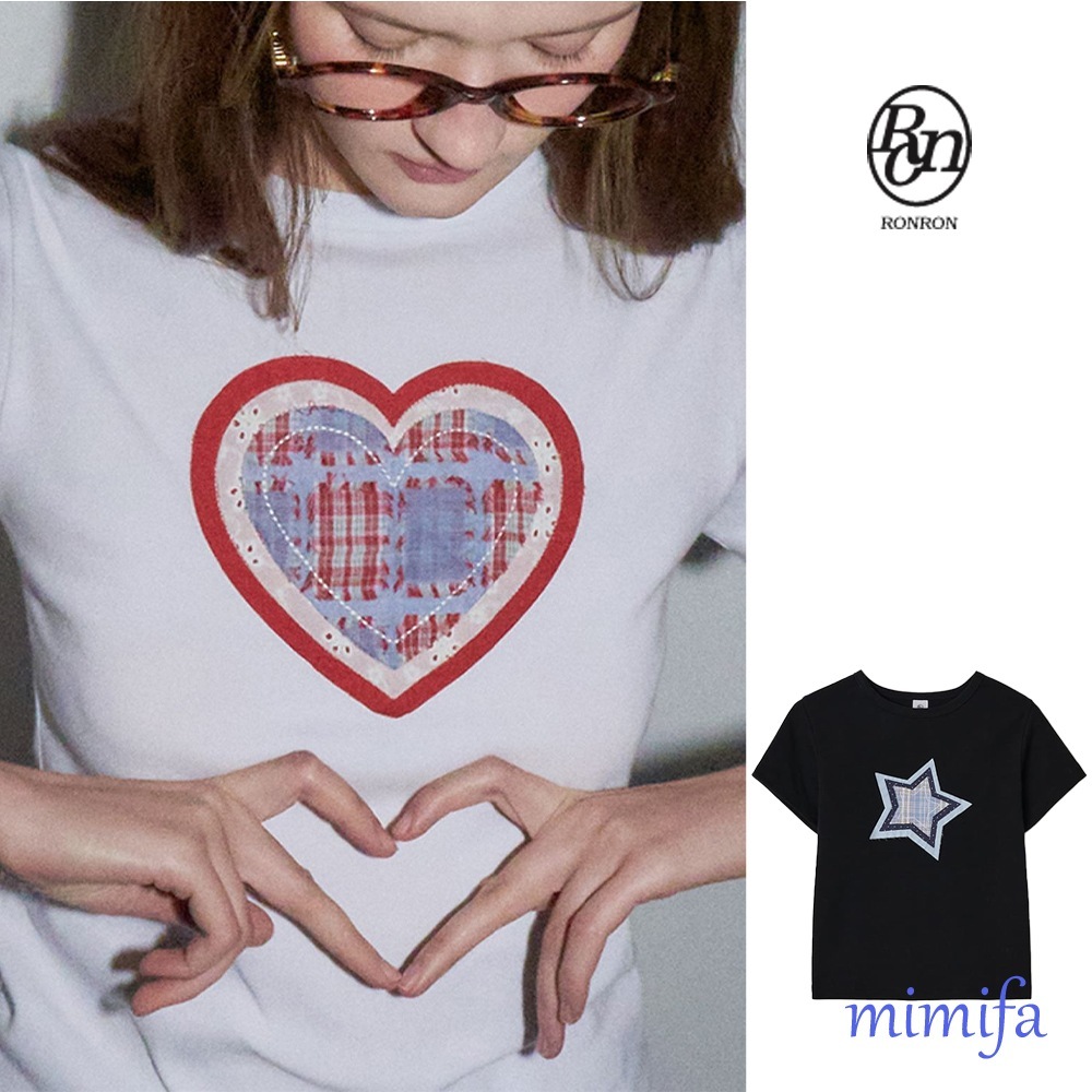 シェイプ アップリケ スリム クロップ Tシャツ（ハート）