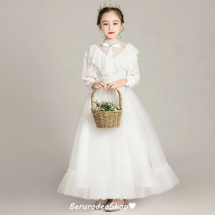 子供ドレス ロングドレス 白 パフスリーブ レース プリンセスドレス 女児ドレス ホワイト 立ち襟 リボン フレア 可愛い 女の子ドレス ワンピース フォーマル 誕生日 ギフト プレゼント 演奏会 ピ 4,545円
