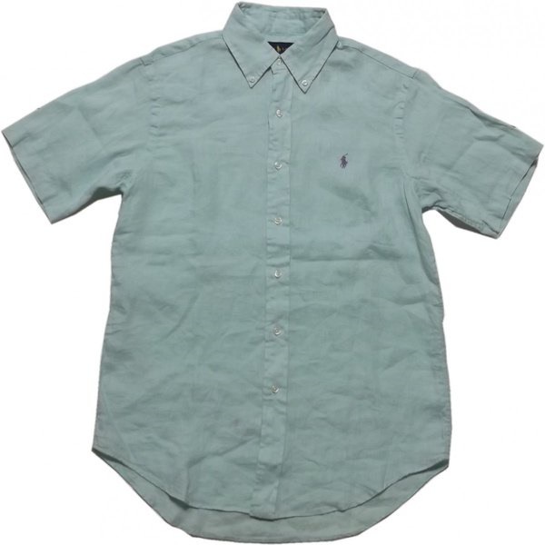 半袖 ワンポイント ボタンダウンシャツ リネン 麻 ライム系 PR2-997