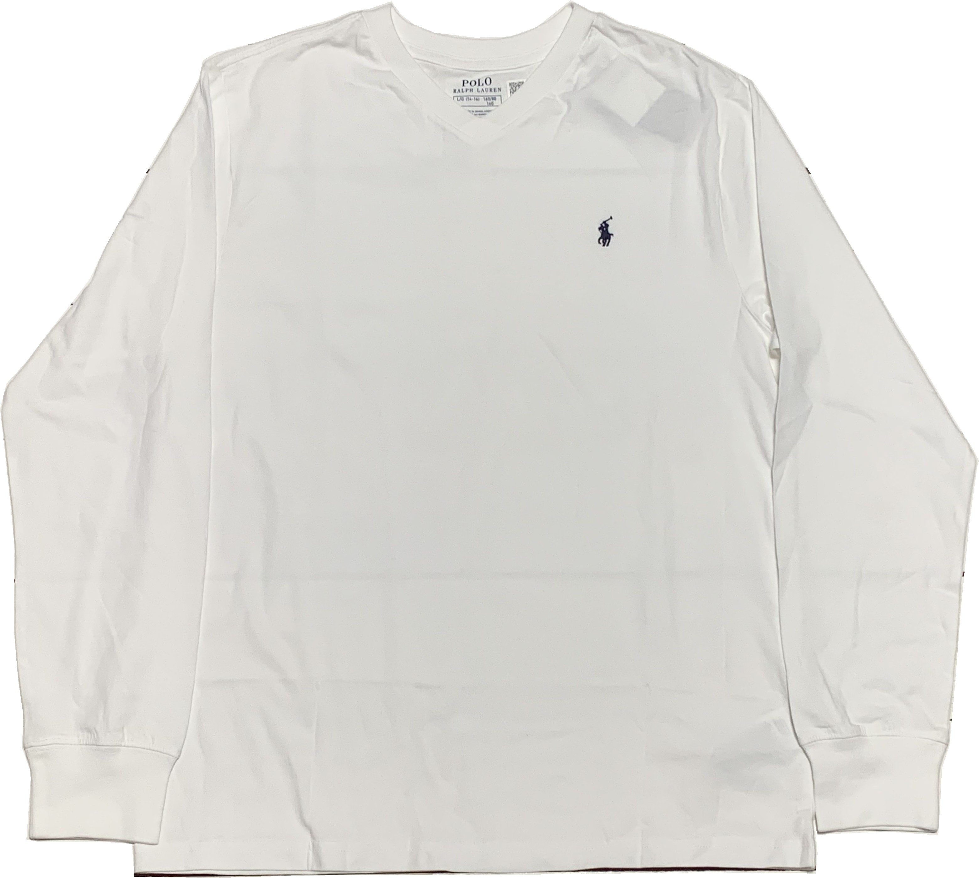 ボーイズサイズ 長袖 ワンポイント Vネック Tシャツ 白 ホワイト boys PR2-1144