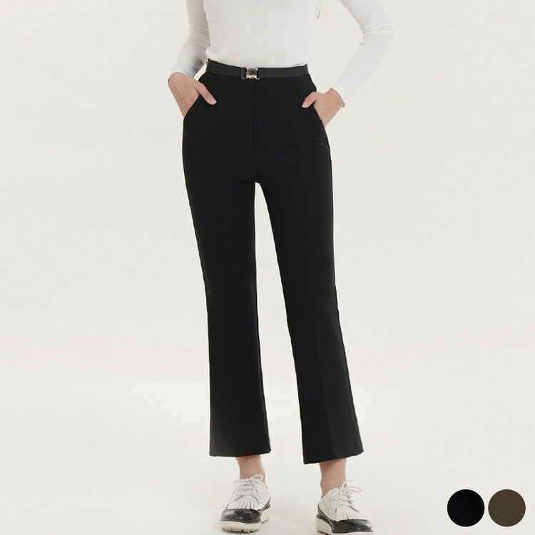 ウェア パンツ レディース 韓国 ブーツカット ストレッチ ロング 無地 クロップド丈 春 秋