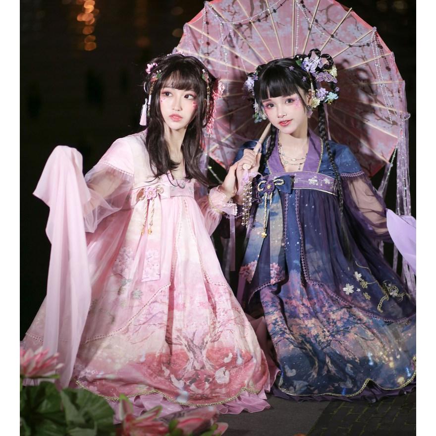 中華ロリータ 桜 幻想的 ゆめかわいい ロリィタ ワンピース コスプレ アイドル チャイナドレス 衣装 長袖 半袖 漢服