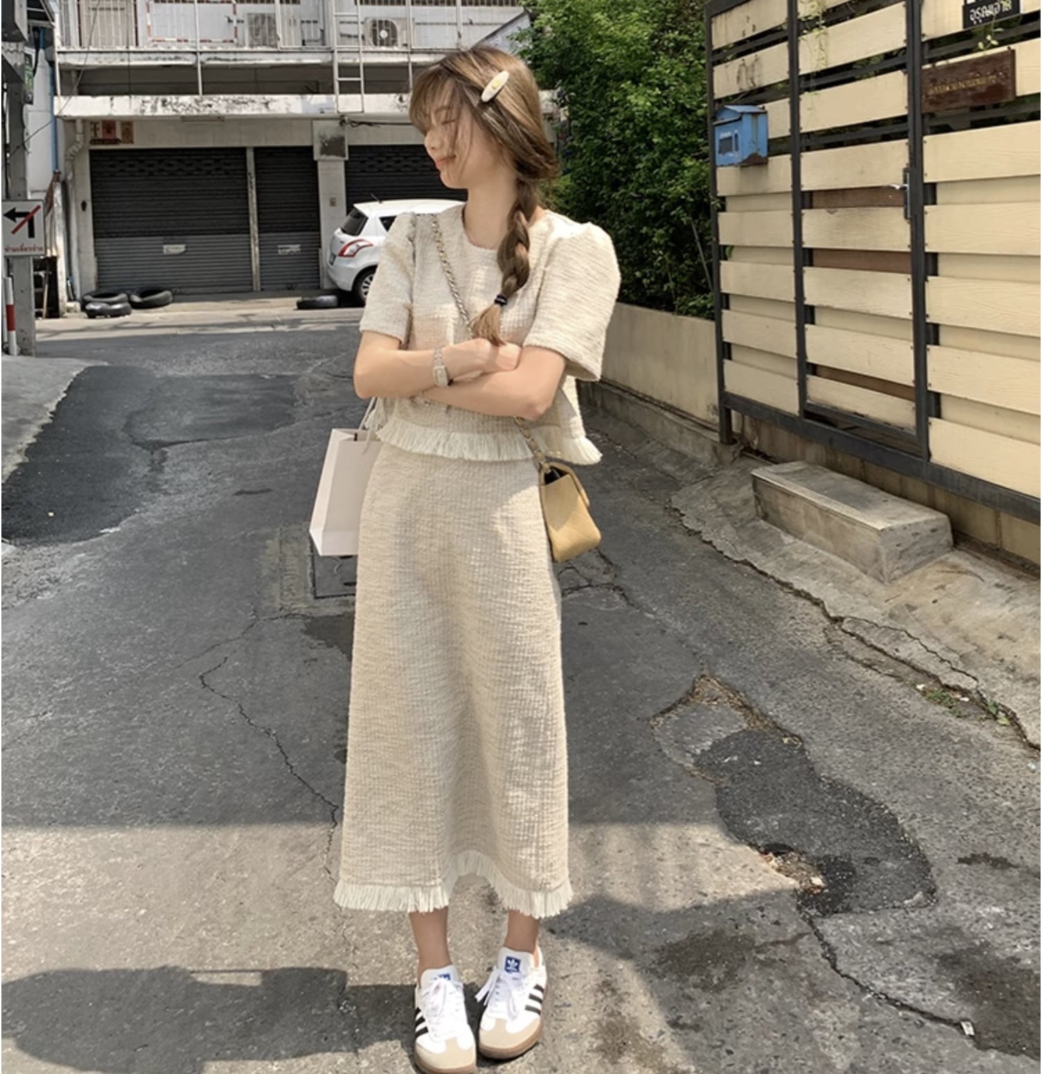 個性的 春服 夏服 レディース セットアップ 上下セット ペンシル コクーン タイト ロング アンクル 袖あり 五分袖 パフスリーブ クルーネック 丸首 Uネック ラウンドネック スリム タ