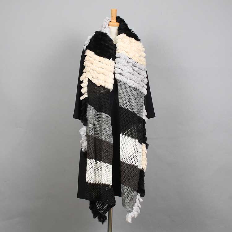 レッキスラビット ニット 編み込み ファー マフラー グレー ブラック ベージュ 送料無料 レディース ギフト プレゼント