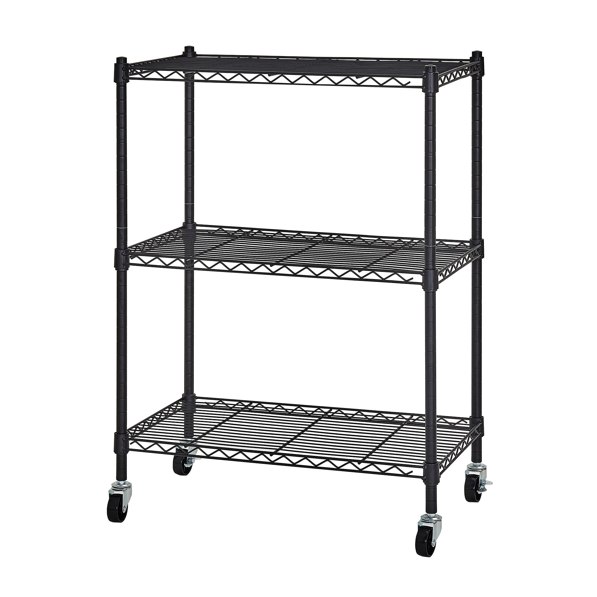 VECELO スチールラック 収納棚 ラック 3段 幅60x奥行35x高さ83.5cm 各棚板耐荷重50KG キャスター付き 棚 メタルラック キッチンラック 防錆加工 業務用 リビング/玄関/キッチ