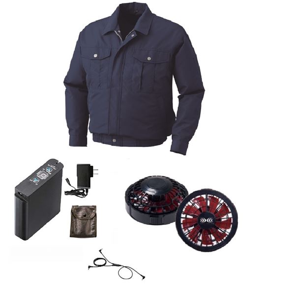 ポリエステル製長袖 空調服 [ファン色：BKRD DBL XL] 撥水