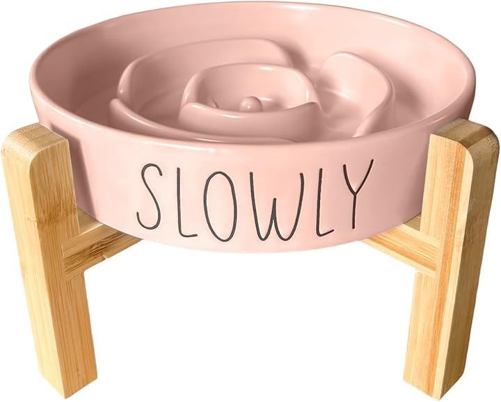 フードボウル 陶器 早食い防止 食器 中型犬 大型犬 猫 ペット えさ皿 スローフィーダー 健康管理 スタンド付き(ロータスピンク, 「L」スタンド付き) 5,229円