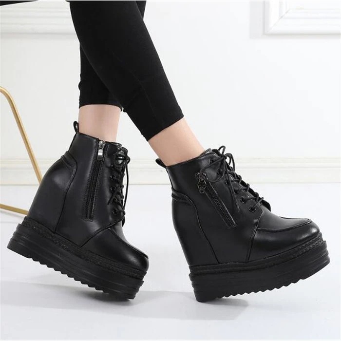 厚底　スニーカー 12cmヒール　超インヒール 美脚　シューズ 厚底　インヒール　ショートブーツ ウ