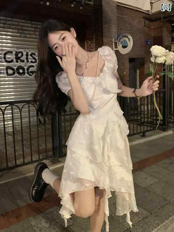 ドレス　パーティー　レディース 2025 フランスの 初恋 不規則な 白い 王女の 誕生日 ドレス レディース 夏の 美しい 小柄