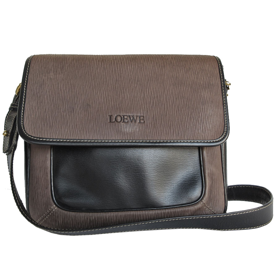ロエベ LOEWE ショルダーバッグ ヌバック/レザー ブラウン/ブラック ゴールド レディース s0511k