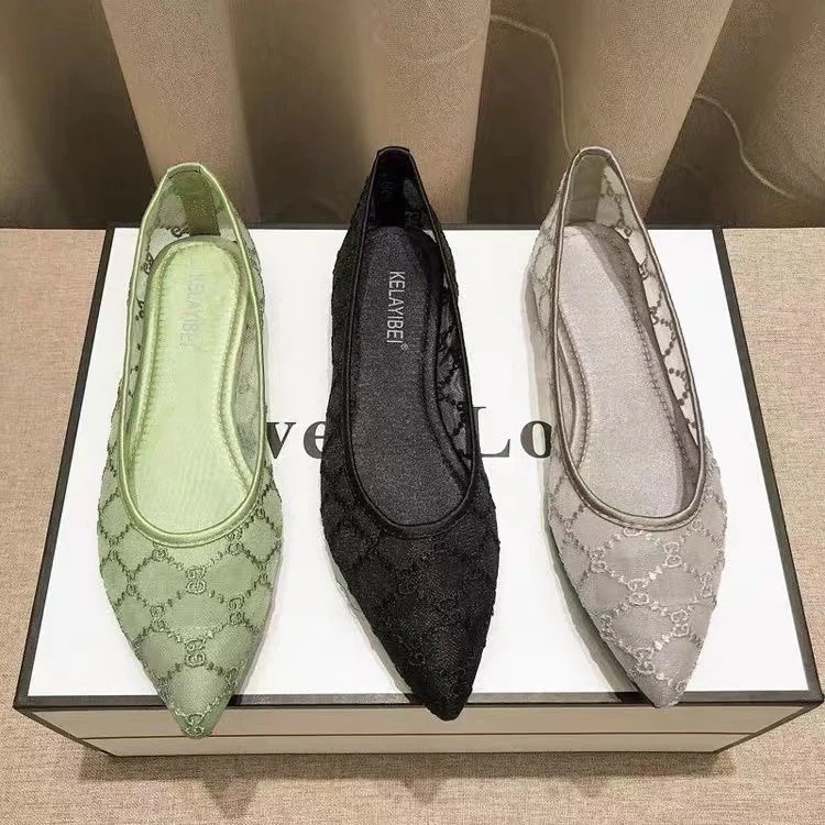 【20点セット】【送料無料】レースローヒールパンプス　シースルー　痛くない 走れる ぺたんこ　ペッタンコ　ローファー　スリッポン　パンプス 痛くない　ラウンドトゥ