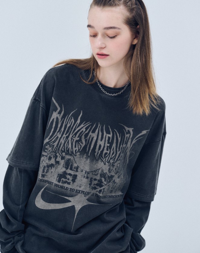 VISIONARY レイヤード ピグメント ロングスリーブ スモークブラック　UNISEX