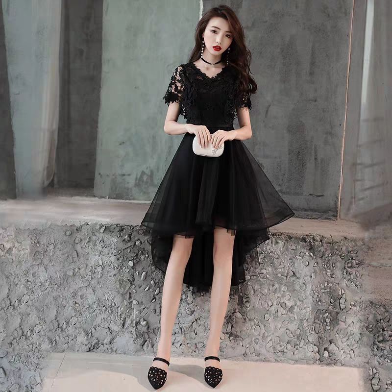 黒のイブニングドレススカート女性24前のショートとバックロングパーティードレスドレス小さなドレ