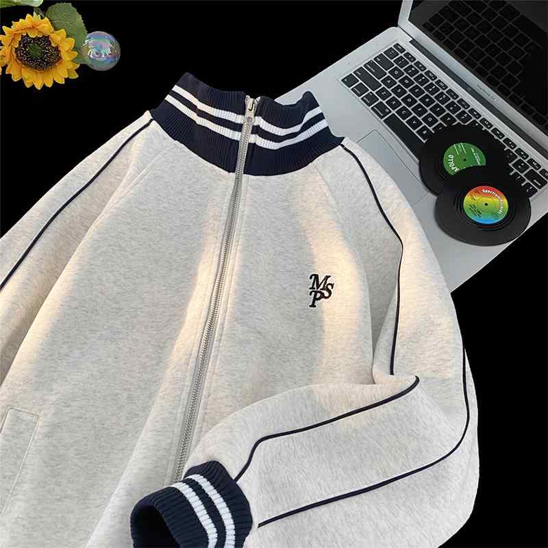 秋冬 メンズ 服 シンプル ファッション オシャレ 大人 かっこいい 大きいサイズ ストリート 紳士服 アメリカン レトロ スタンドカラー スウェット シャツ カラー ジャケット スポーツ レジャー