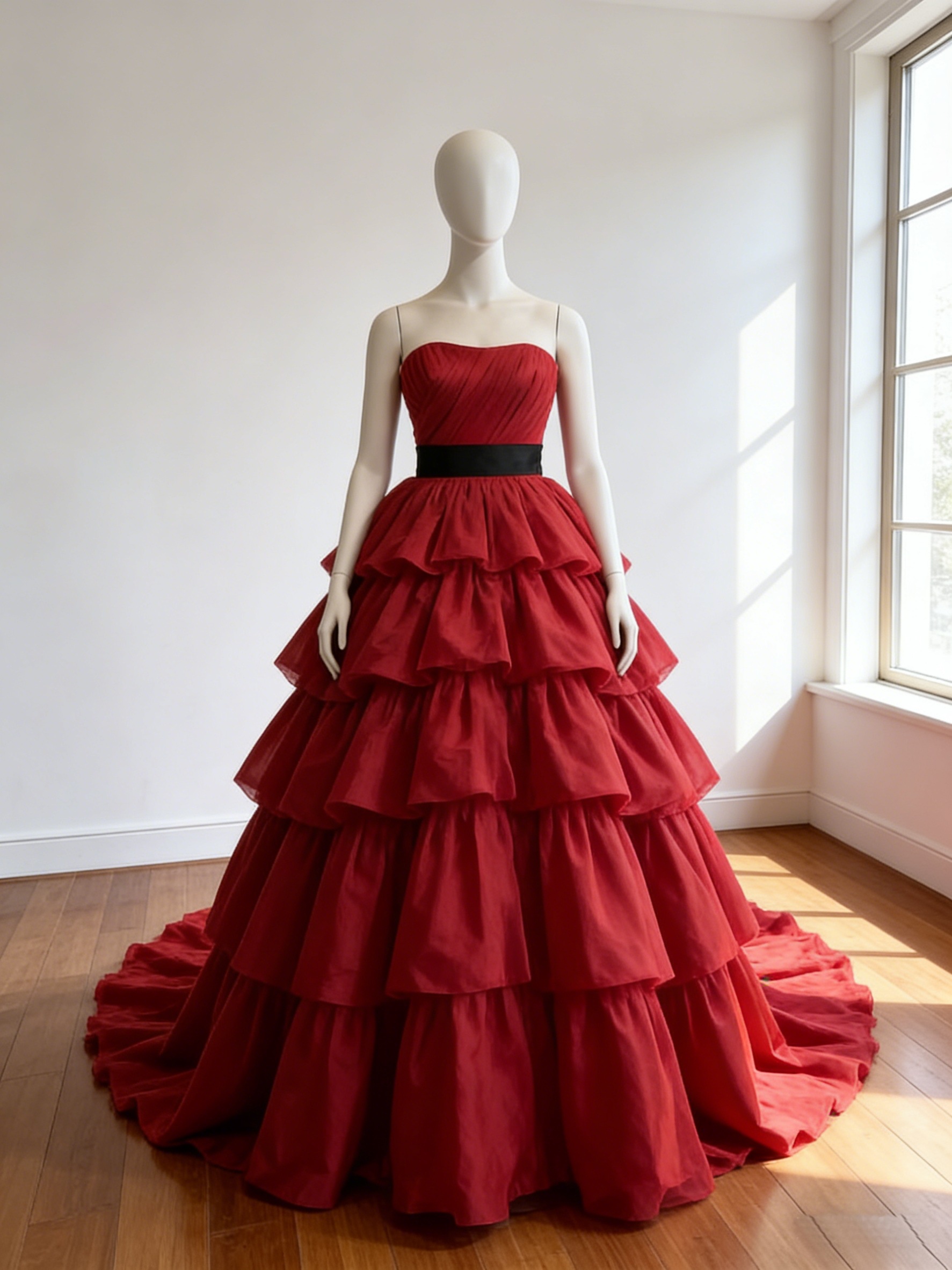 カラードレス ボルドー色 ビスチェドレス スリット シルクタフタ 編み上げ 華やかなトレーン 花嫁 前撮り