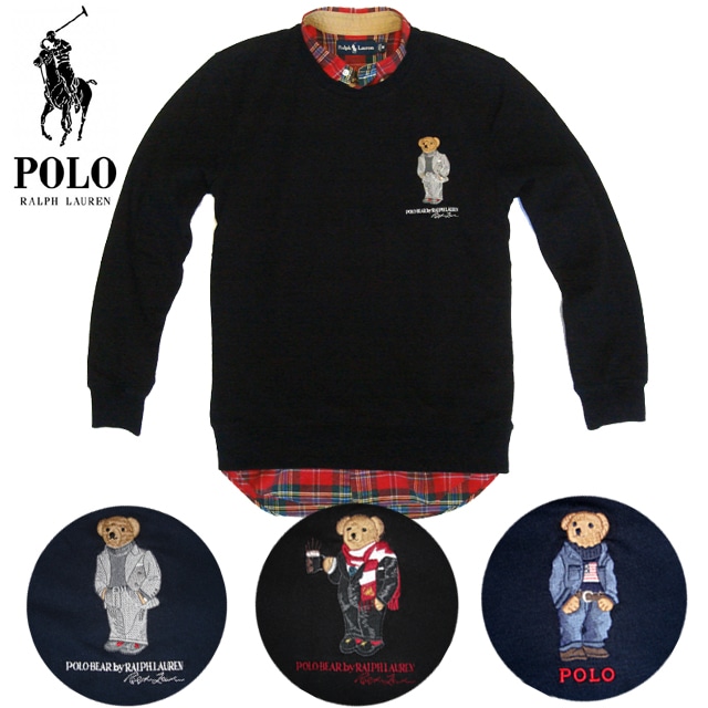 本物保証 メンズプルオーバー クルーネック トレーナー 3スタイル ポロベアーししゅう 2カラー展開