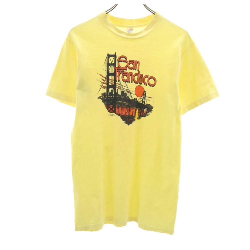 70s USA製 ヴィンテージ プリント 半袖 Tシャツ M 38-40 イエロー メンズ
