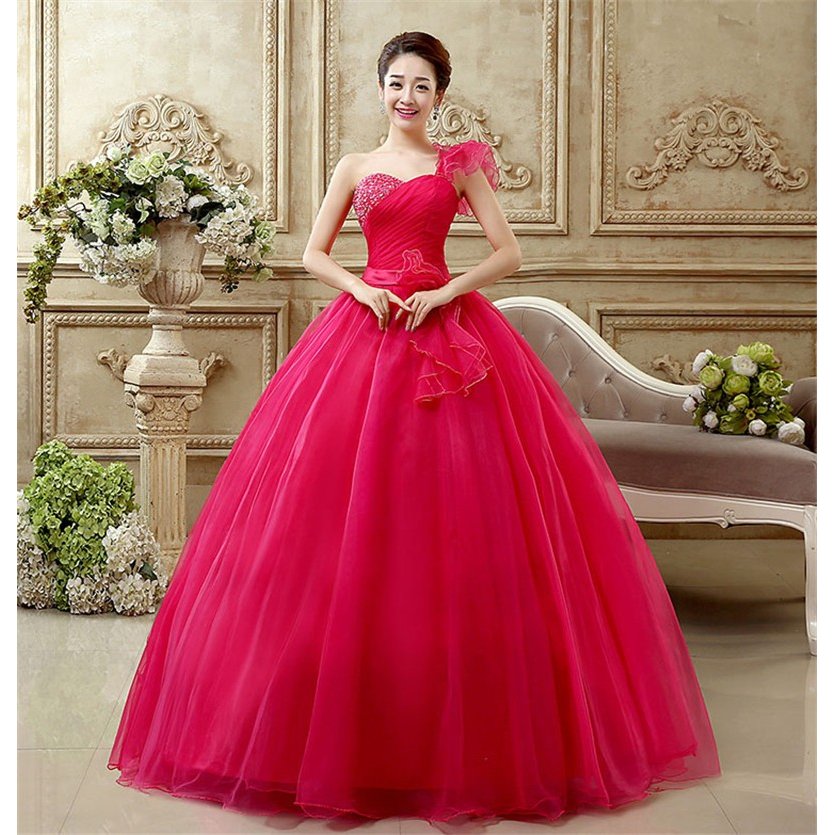 高品質 カラードレス パニエ付き ウエディングドレス ロングドレス パーティードレス 豪華 花嫁 礼服 結婚式 披露宴 謝恩会 二次会ドレス ローズ 5,893円