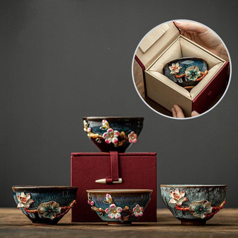 景徳鎮　手つくり茶杯　エナメル　主人杯　セラミック　茶器　工夫茶器　品茶杯　プレゼント　贈り物　箱付け茶碗　単杯　陶磁器　陶磁器　天目茶碗