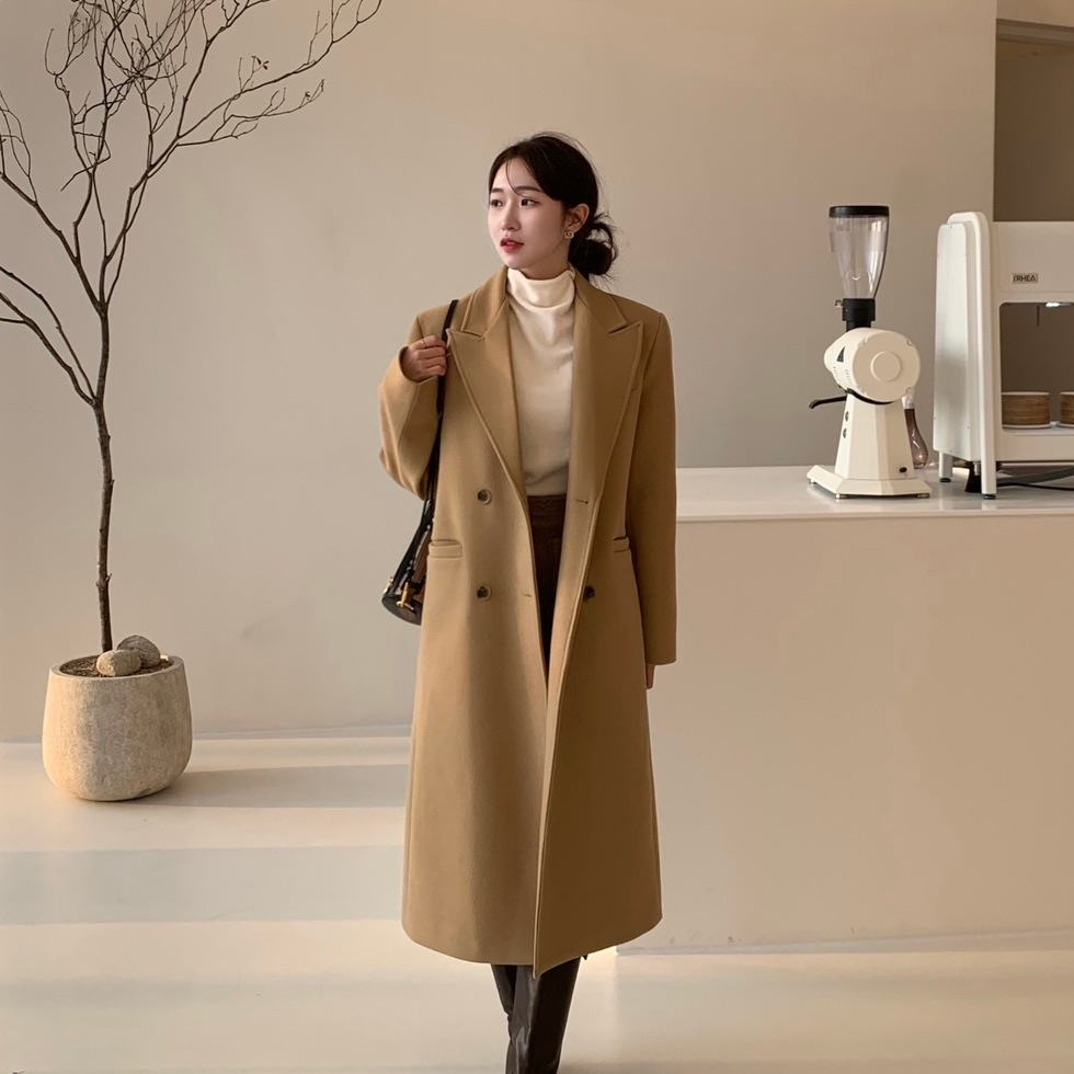 [韓国/ ハイクオリティ] ウール ハイクラシック カラー ボタン ルーズ オーバーフィット ルーズフィット ロングコート 冬アウター