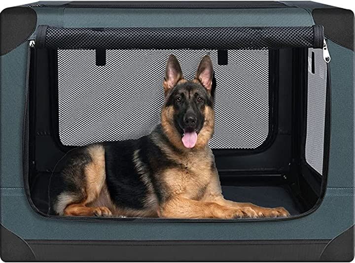 折りたたみペットケージ 犬ケージ 犬用クレート 猫用キャリー カート 持ち手付き 犬猫兼用( ダークグリーン, XL)