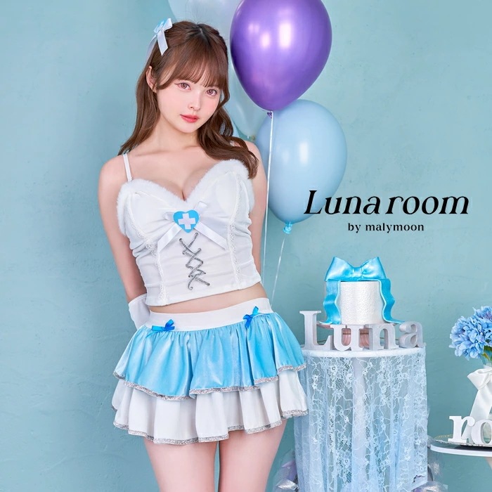 【即納】ハロウィン コスプレ ナース 看護師 看護婦 天使 エンジェル セットアップ ブルー ホワイト フリルスカート リボン すずら アイドル プチプラ 衣装 可愛い 女性 レディース 一式 Lunコスチューム一式