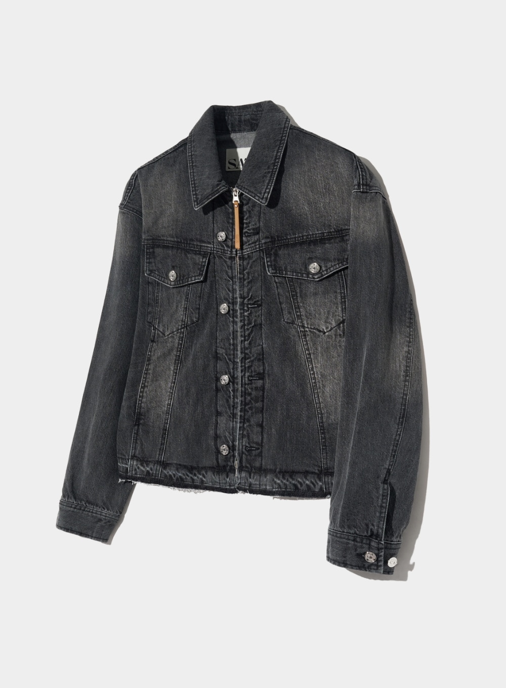 【SATUR】 GABON WASHED DENIM TRUCKER JACKET : WASHED BLACK