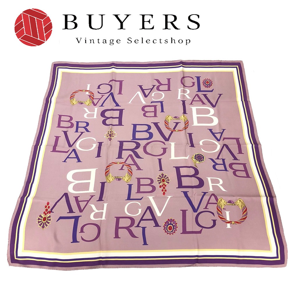 中古 ブルガリ スカーフ シルク100％ 大判 小物 パープル系 紫 女性 レディース おしゃれ BVLGARI scarf silk purple 【中古】