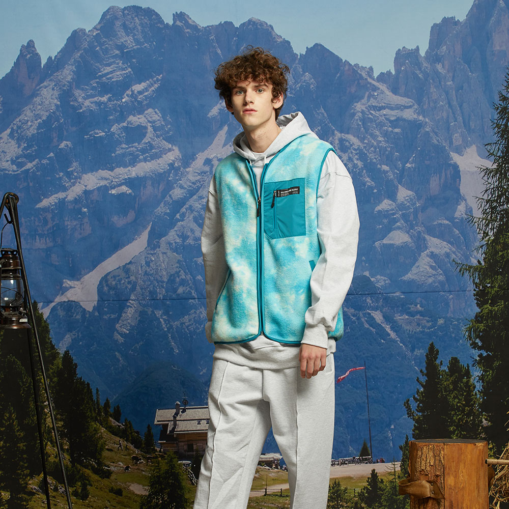 ピグメント フリース ジップアップ ベスト[ミント]