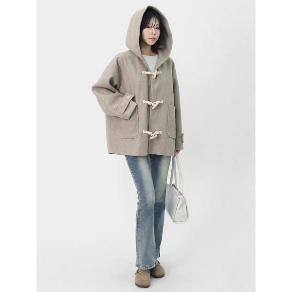 レディース冬カジュアルフード付きダッフルショートトッポッキハーフコートLOLT004_P416660789