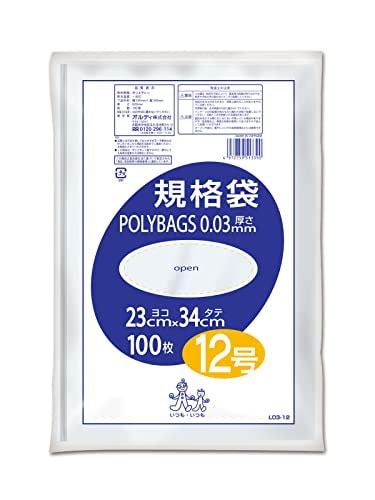 他サイト： ゴミ袋 規格袋 12号 厚さ0.03mm 100枚入り ポリバッグ 透明 ポリ袋 100枚の商品画像