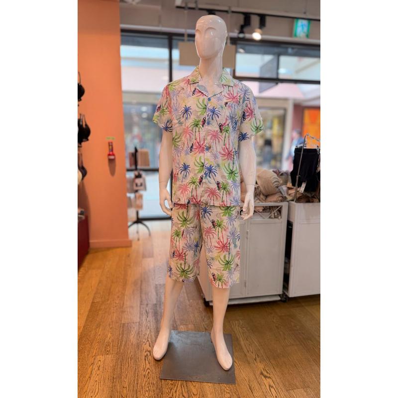 [坡州店] 60番手アサ綿ヤシの木捺染男性パジャマセットMP6061B