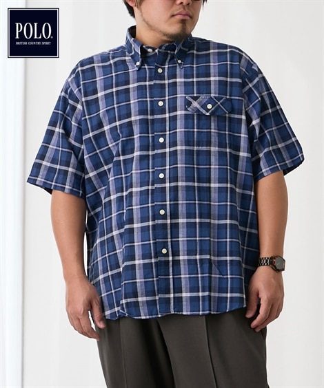 長袖シャツ チェック柄ボタンダウン半袖シャツ POLO BCS 大きいサイズ