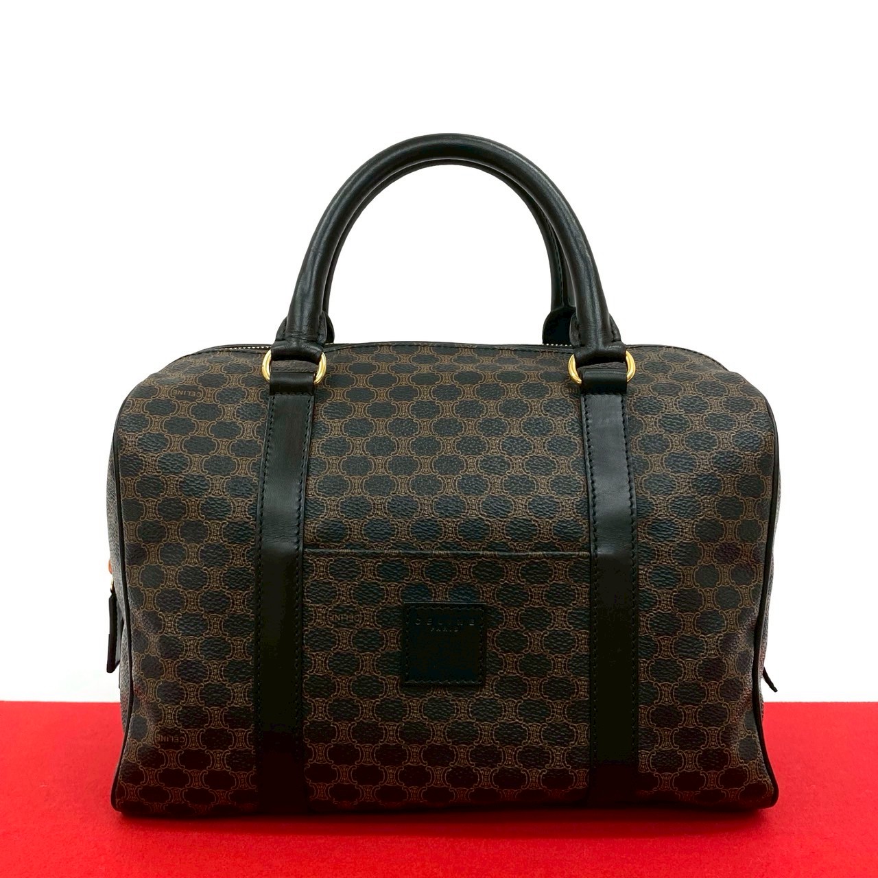 ヴィンテージ マカダム ブラゾン トリオンフ 柄ハンドバッグ レザー PVC ブラック 60140