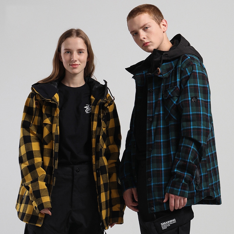 スノーボードウェア シャツ ジャケット 単品 レディース メンズ フード付き チェック柄 スノーウェア スキーウェア スノボ おしゃれ 防風防水防雪防寒保温通気 耐摩擦 韓国 Snowboardwea