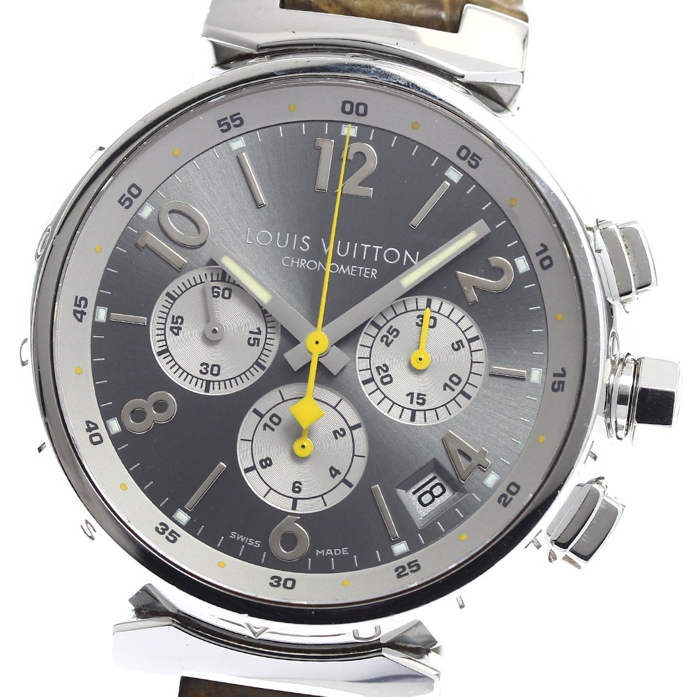 ベルト訳あり ルイ・ヴィトン LOUIS VUITTON Q1140 タンブール デイト クロノグラフ 自動巻き メンズ 保証書付き_900457【中古】