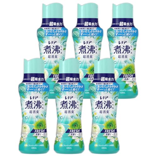 レノア 煮沸レベル超消臭* 抗菌ビーズ FRESH 太陽とフレッシュグリーンの香り 本体 420mL×6本 [ケース品] 柔軟剤と一緒に使って効