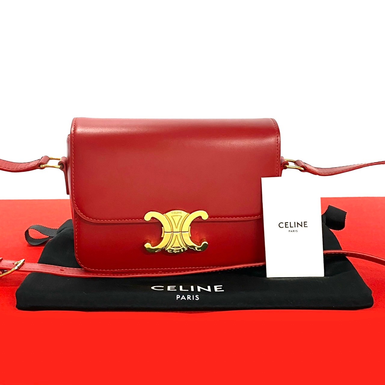 トリオンフ ロゴ 金具ショルダーバッグ レザー レッド 36147