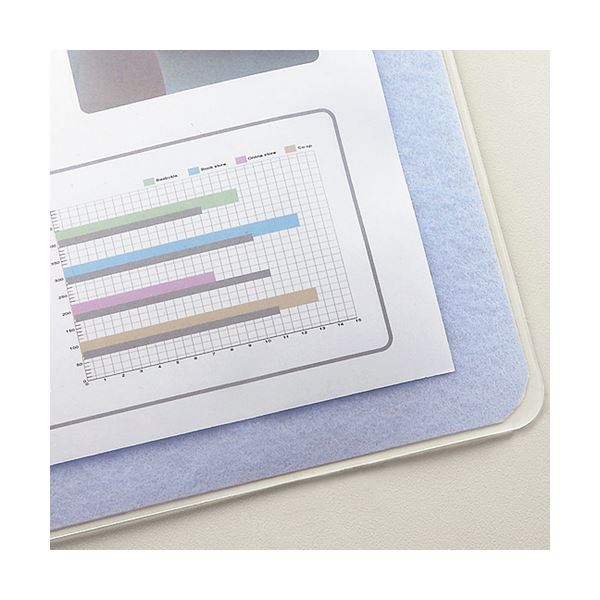 （まとめ） TANOSEE 再生透明オレフィンデスクマット ダブル（下敷付） 600×450mm ライトブルー 1枚 (×5セット)