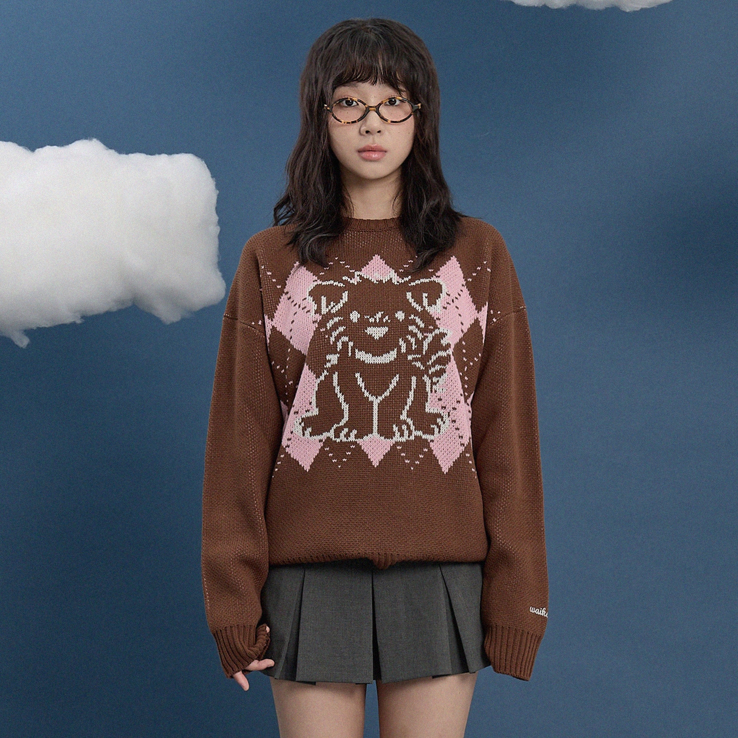 Drawing Puppy Argyle Knit BROWN