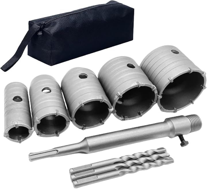 超硬 コンクリート ドリル セット ホルソー ホールソー ロング sdsプラス (5点(30mm 40mm 50mm 60mm70mm)， ホルソーセット+ソフトケース))