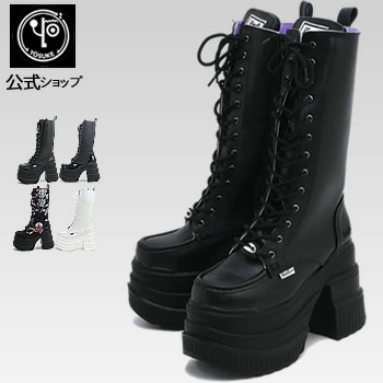 【公式SHOP特典キズ補修液付】 ヨースケ 厚底ブーツ レディース レースアップブーツ ロング 11.5cm厚底ヒール 軽量タイプ