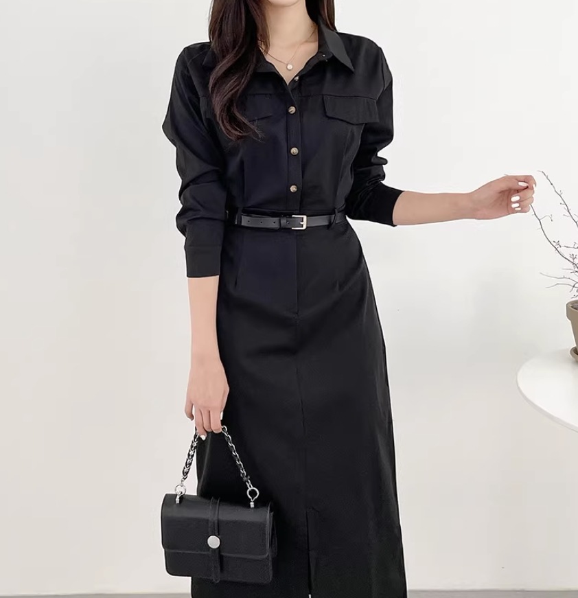 ワンピース デート モテアイテム シャツワンピース ロング丈 ウエストライン 大人可愛い きれいめ 上品 リボン おしゃれ かっこいい 大人可愛い ラブリー キュート ガーリー クール モード系