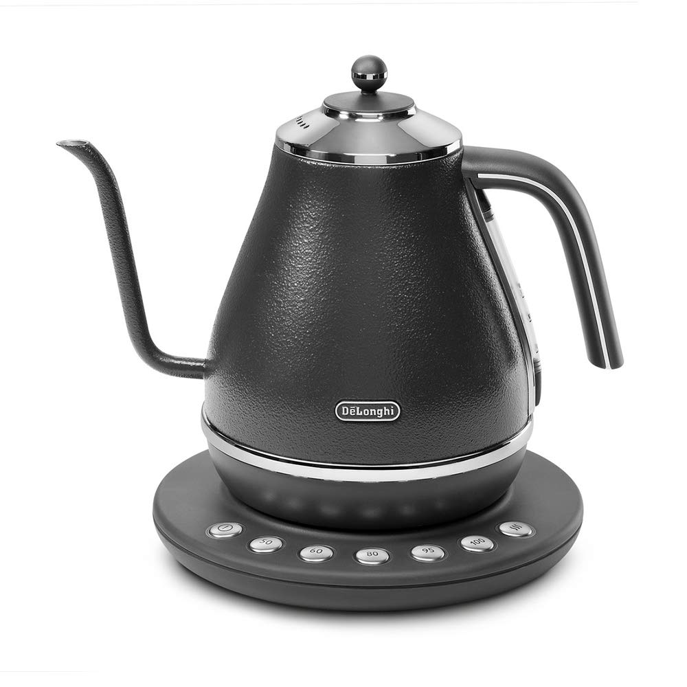 DeLonghi (デロンギ) 電気カフェケトル アイコナ KBOE1230J-GY 温度調整機能付き ステンレス ハンドドリップ 1.0L ワンプッシュ5段階温度設定 20分保温機能 正確な注ぎ心