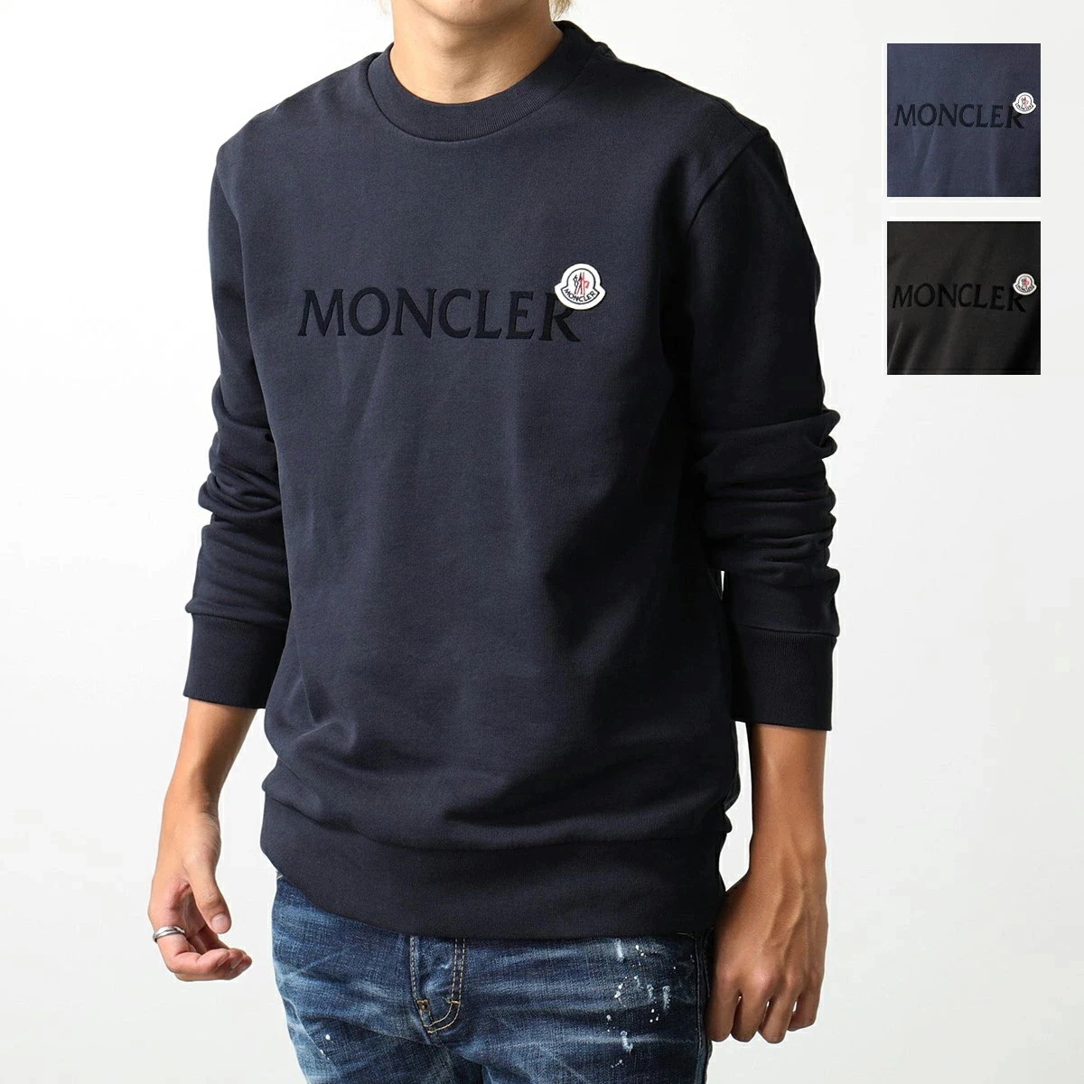 MONCLER モンクレール スウェットシャツ 8G00040 809KR メンズ クルーネック トレーナー フロッキープリント ロゴ アイコンパッチ カラー2色