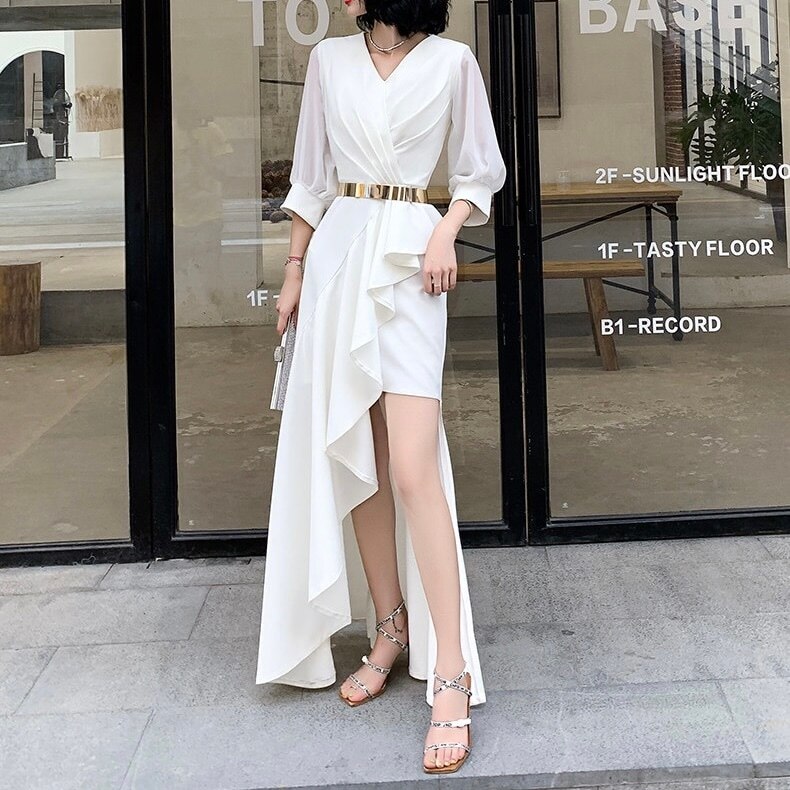 ドレス ドレスワンピース 二次会ワンピース ロングドレス 結婚式ドレス パーティドレス フォーマルドレス お呼ばれドレス レディース ロング丈 マキシ丈 ワンピース 7分袖 春 夏 秋 白 シック エ