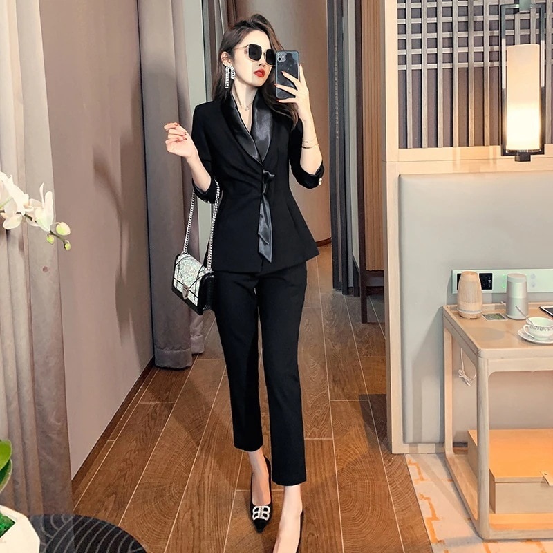 【Fellow 20％割】【JY.上品】 スーツセット 通勤 上下セット コート+九分丈パンツ ハイウエスト おしゃれ レディース スーツ フォーマル パーティー キャバ30%までに制限